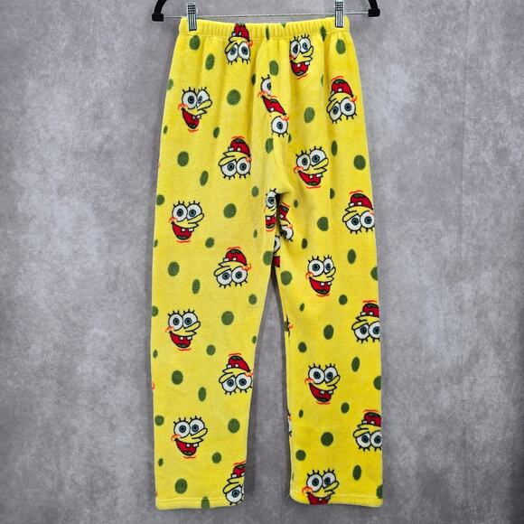 Yellow Spongebob Face Funky Fleece Sleep Bottoms Pajama Pants M Medium - Picture 1 of 7